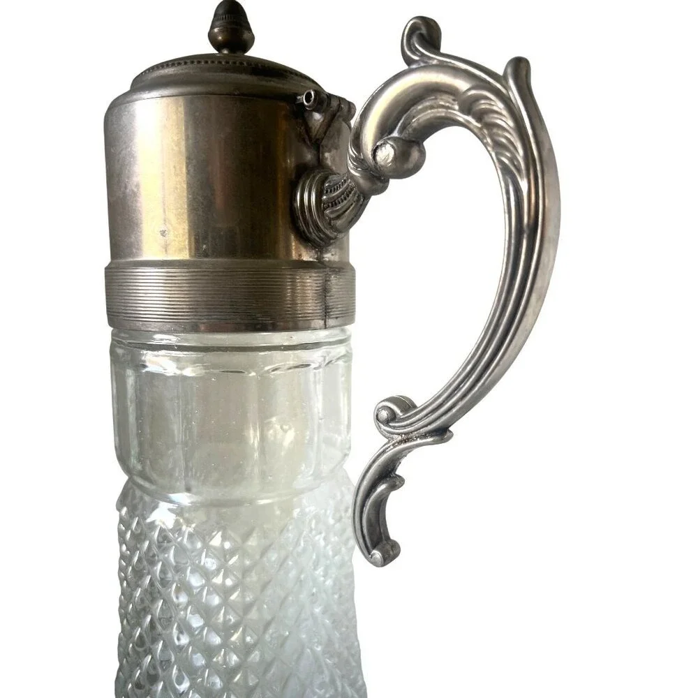 Victorian Silver plate EAPG Claret Jug Decanter‎ and Ice Tube Made in England